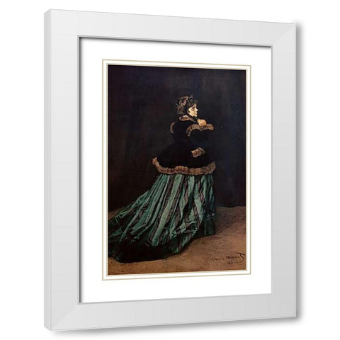 Camille, the Woman in Green White Modern Wood Framed Art Print with Double Matting by Monet, Claude