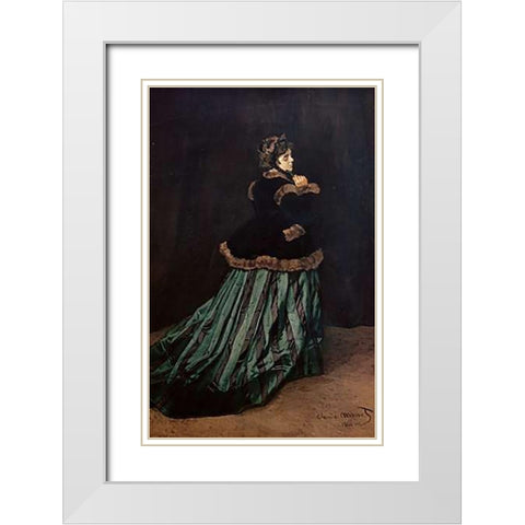 Camille, the Woman in Green White Modern Wood Framed Art Print with Double Matting by Monet, Claude