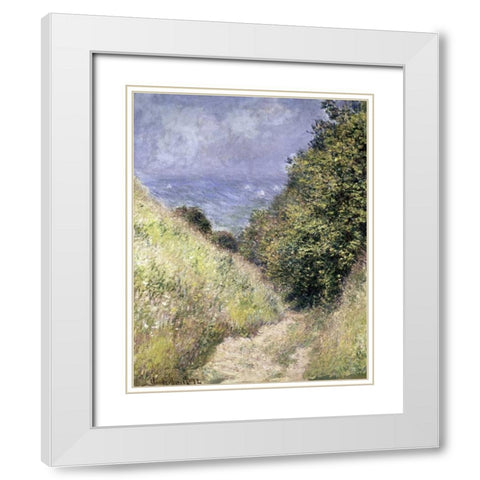 Chemin de la Cavee, Pourville White Modern Wood Framed Art Print with Double Matting by Monet, Claude