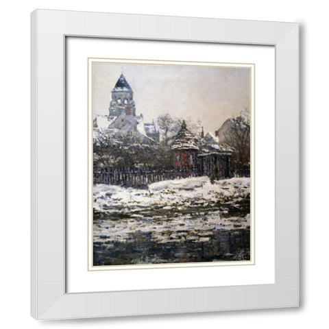 Church at Vetheuil, Winter White Modern Wood Framed Art Print with Double Matting by Monet, Claude