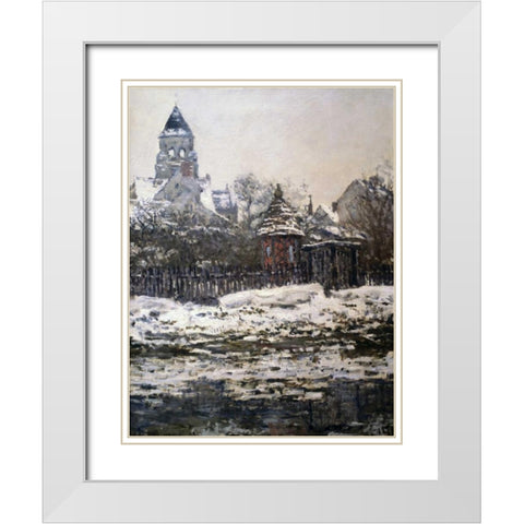 Church at Vetheuil, Winter White Modern Wood Framed Art Print with Double Matting by Monet, Claude