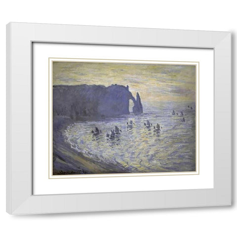 Cliffs at Etretat White Modern Wood Framed Art Print with Double Matting by Monet, Claude