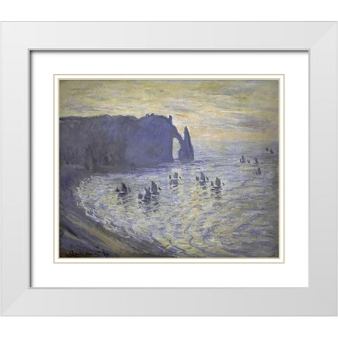 Cliffs at Etretat White Modern Wood Framed Art Print with Double Matting by Monet, Claude