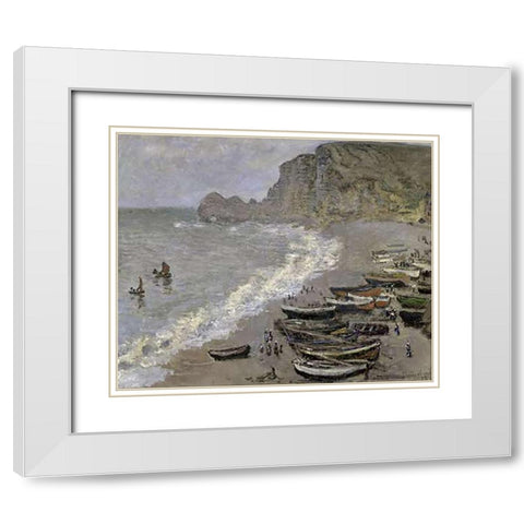Etretat White Modern Wood Framed Art Print with Double Matting by Monet, Claude