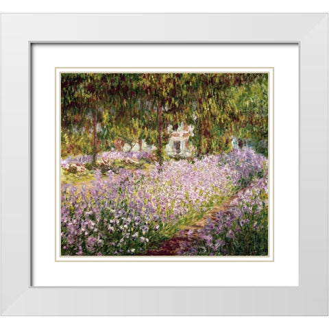 Garden at Giverny White Modern Wood Framed Art Print with Double Matting by Monet, Claude