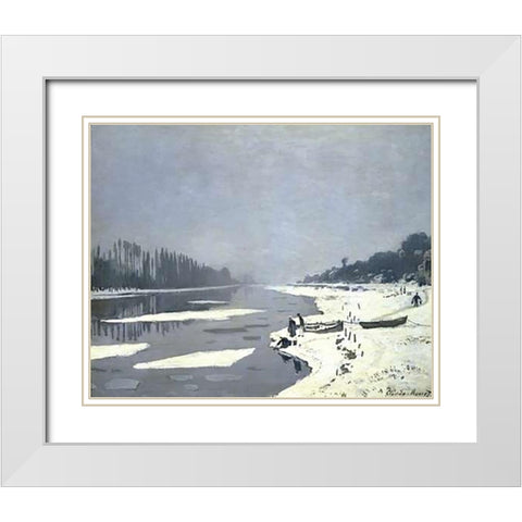 Ice Floes on the Seine at Bougival, 1868 White Modern Wood Framed Art Print with Double Matting by Monet, Claude