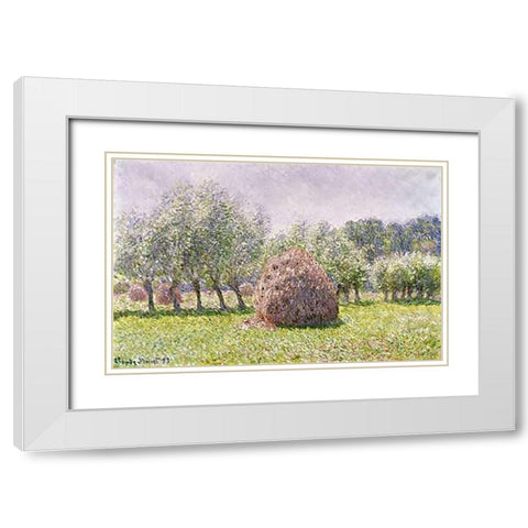 Haystack White Modern Wood Framed Art Print with Double Matting by Monet, Claude