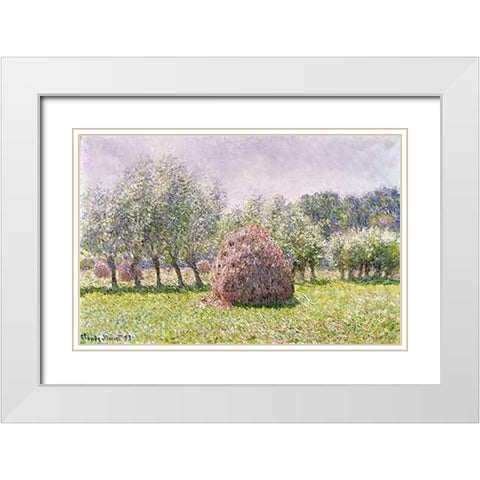 Haystack White Modern Wood Framed Art Print with Double Matting by Monet, Claude