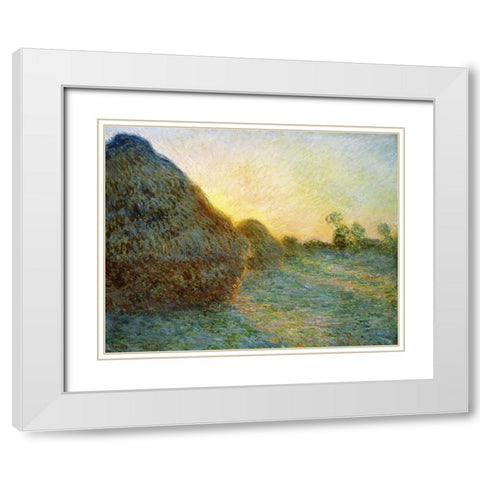 Haystacks, 1891 White Modern Wood Framed Art Print with Double Matting by Monet, Claude