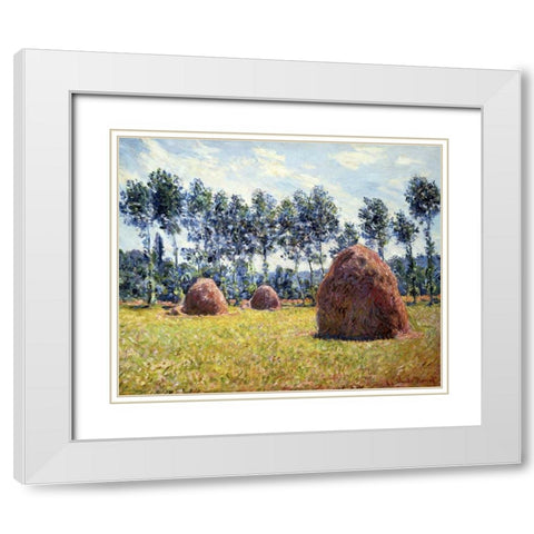 Haystacks at Giverny White Modern Wood Framed Art Print with Double Matting by Monet, Claude