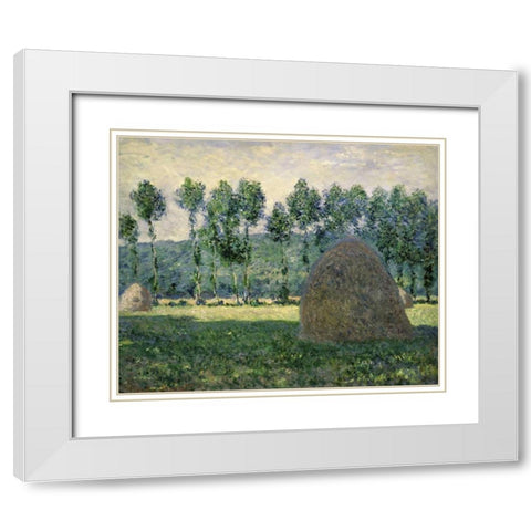 Haystacks Near Giverny White Modern Wood Framed Art Print with Double Matting by Monet, Claude