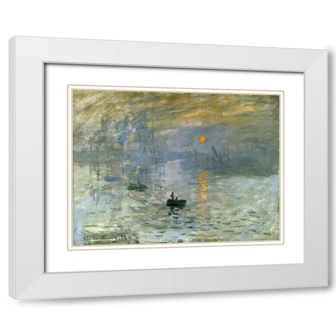 Impression: Sunrise White Modern Wood Framed Art Print with Double Matting by Monet, Claude