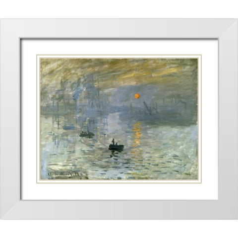 Impression: Sunrise White Modern Wood Framed Art Print with Double Matting by Monet, Claude