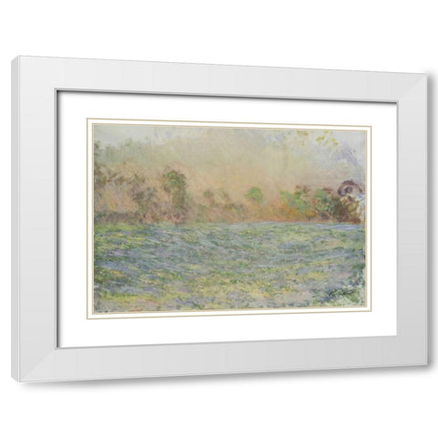 La prairie de Limetz, pres de Giverny White Modern Wood Framed Art Print with Double Matting by Monet, Claude