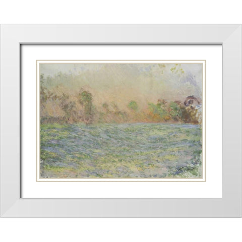 La prairie de Limetz, pres de Giverny White Modern Wood Framed Art Print with Double Matting by Monet, Claude