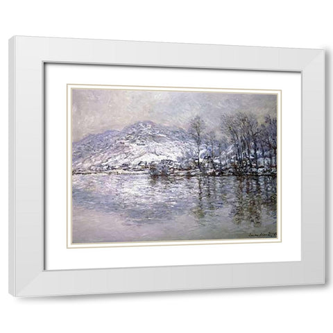 The Seine at Port-Villez, Snow Effect White Modern Wood Framed Art Print with Double Matting by Monet, Claude