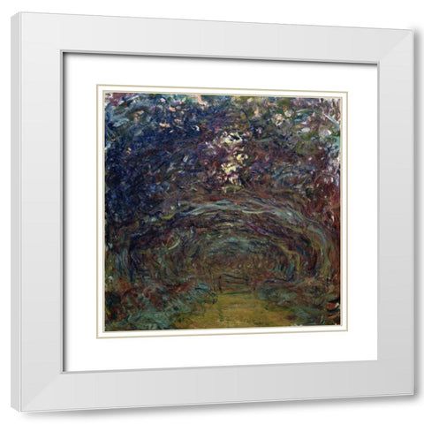LAllee des rosiers a Giverny White Modern Wood Framed Art Print with Double Matting by Monet, Claude