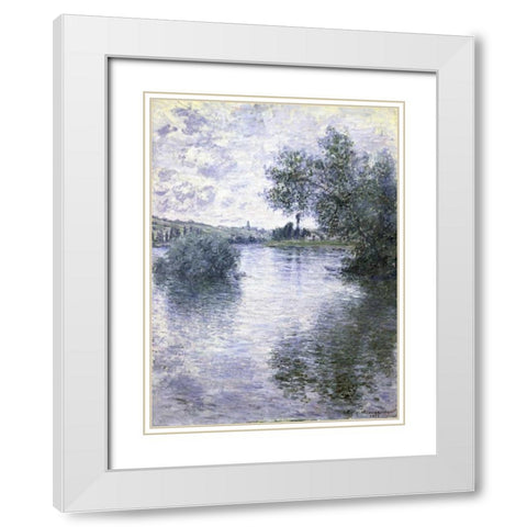 The Seine at Vetheuil White Modern Wood Framed Art Print with Double Matting by Monet, Claude
