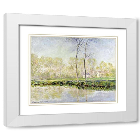 Banks of the River Epte at Giverny White Modern Wood Framed Art Print with Double Matting by Monet, Claude