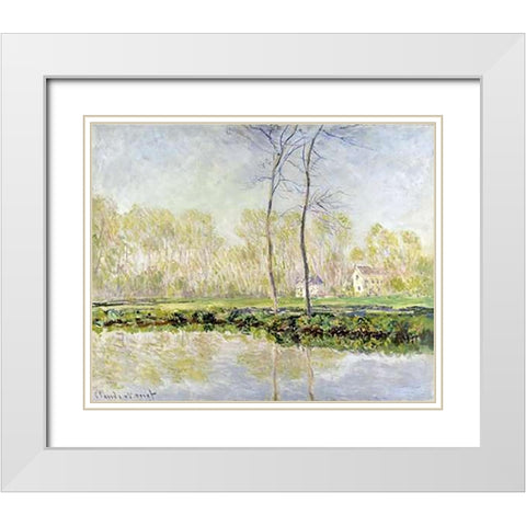 Banks of the River Epte at Giverny White Modern Wood Framed Art Print with Double Matting by Monet, Claude