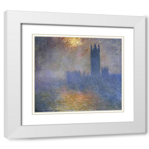 London Parliament - Patch of Sun in the Fog White Modern Wood Framed Art Print with Double Matting by Monet, Claude