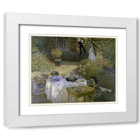 Lunch White Modern Wood Framed Art Print with Double Matting by Monet, Claude