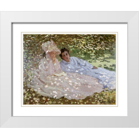 Madame Monet in the Garden White Modern Wood Framed Art Print with Double Matting by Monet, Claude
