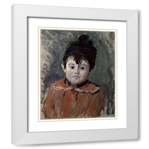 Michel Monet in a Pompom Hat, 1880 White Modern Wood Framed Art Print with Double Matting by Monet, Claude