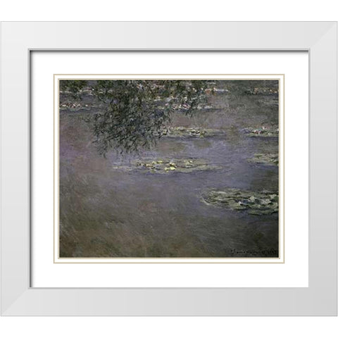 Nympheas (Water Lilies) White Modern Wood Framed Art Print with Double Matting by Monet, Claude