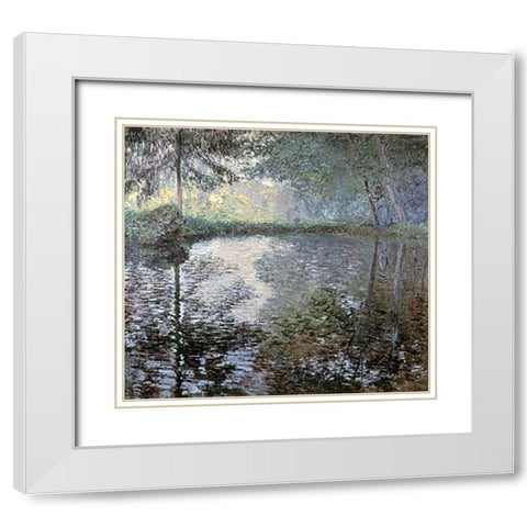 The Pond at Montgeron, 1876 White Modern Wood Framed Art Print with Double Matting by Monet, Claude