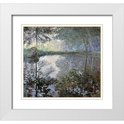 The Pond at Montgeron, 1876 White Modern Wood Framed Art Print with Double Matting by Monet, Claude