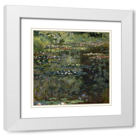 Pool with Waterlilies, 1904 White Modern Wood Framed Art Print with Double Matting by Monet, Claude