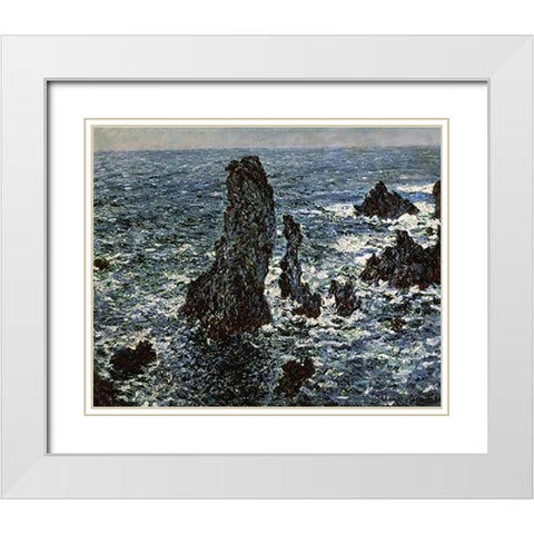Rocks at Belle Isle White Modern Wood Framed Art Print with Double Matting by Monet, Claude