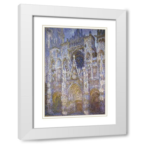 Rouen Cathedral: The Portal, Morning Sun White Modern Wood Framed Art Print with Double Matting by Monet, Claude