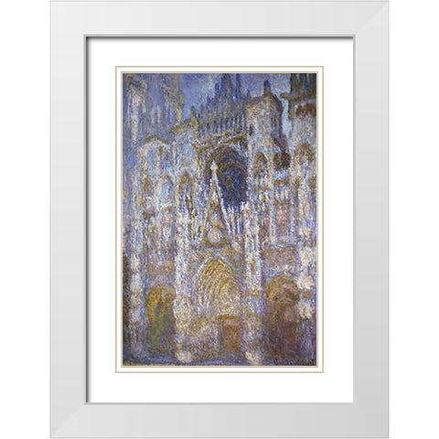 Rouen Cathedral: The Portal, Morning Sun White Modern Wood Framed Art Print with Double Matting by Monet, Claude