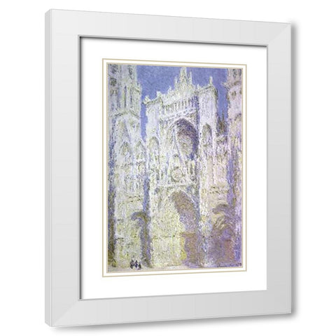Rouen Cathedral: West Facade, Sunlight White Modern Wood Framed Art Print with Double Matting by Monet, Claude