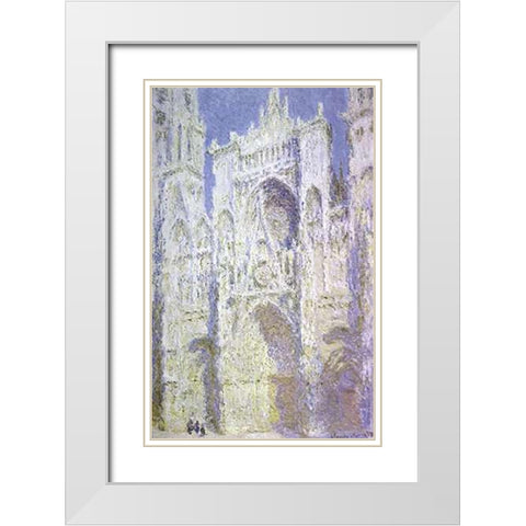 Rouen Cathedral: West Facade, Sunlight White Modern Wood Framed Art Print with Double Matting by Monet, Claude