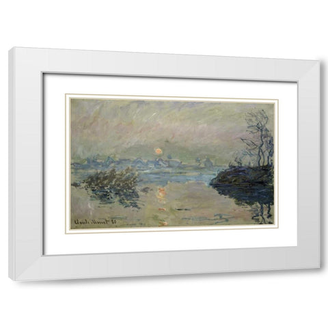 Setting Sun - Soleil couchant White Modern Wood Framed Art Print with Double Matting by Monet, Claude