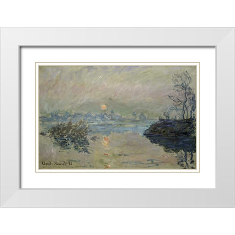 Setting Sun - Soleil couchant White Modern Wood Framed Art Print with Double Matting by Monet, Claude