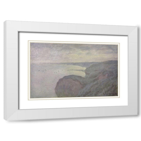Shores White Modern Wood Framed Art Print with Double Matting by Monet, Claude