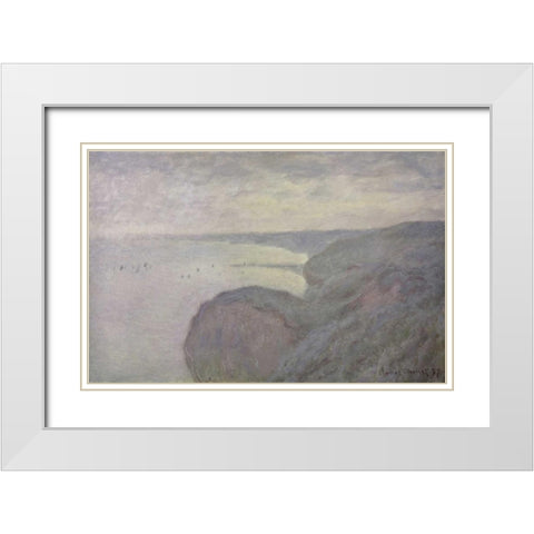 Shores White Modern Wood Framed Art Print with Double Matting by Monet, Claude