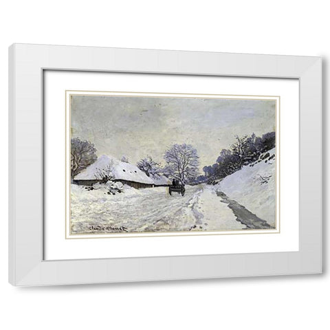 Snow-Covered Road at Honfleur White Modern Wood Framed Art Print with Double Matting by Monet, Claude