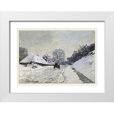 Snow-Covered Road at Honfleur White Modern Wood Framed Art Print with Double Matting by Monet, Claude