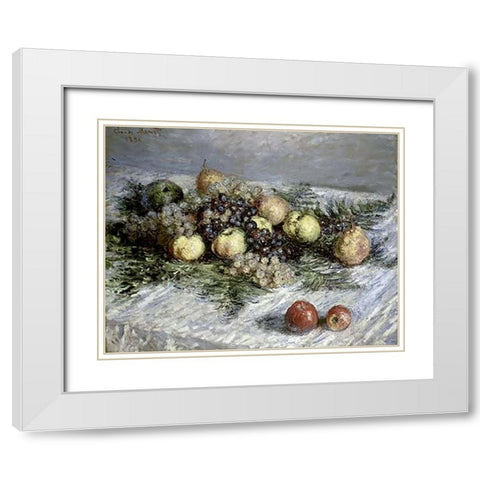 Still Life with Pears and Grapes White Modern Wood Framed Art Print with Double Matting by Monet, Claude