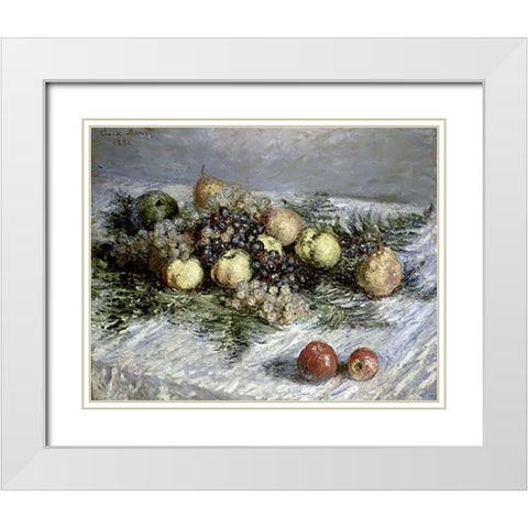 Still Life with Pears and Grapes White Modern Wood Framed Art Print with Double Matting by Monet, Claude