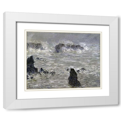 Storm Off the Coast of Belle Isle White Modern Wood Framed Art Print with Double Matting by Monet, Claude