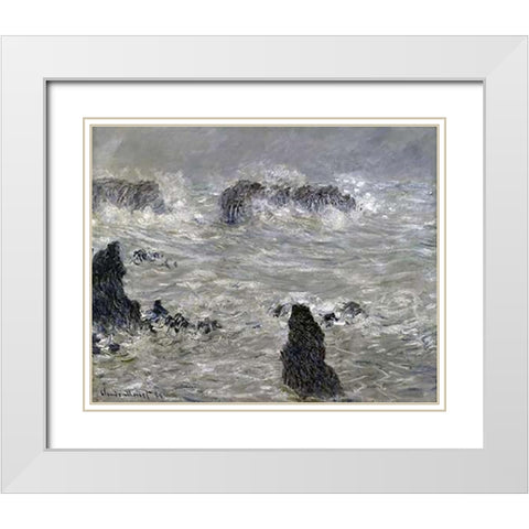 Storm Off the Coast of Belle Isle White Modern Wood Framed Art Print with Double Matting by Monet, Claude
