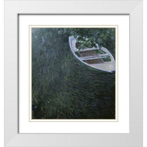 La Barque - The Row Boat, 1887 White Modern Wood Framed Art Print with Double Matting by Monet, Claude
