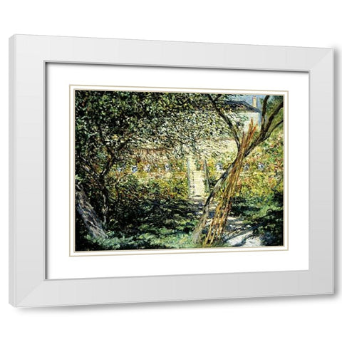 The Garden of Vetheuil (Le Jardin de Vetheuil) White Modern Wood Framed Art Print with Double Matting by Monet, Claude