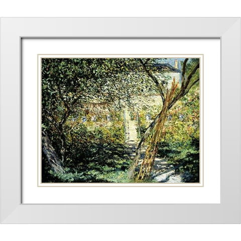 The Garden of Vetheuil (Le Jardin de Vetheuil) White Modern Wood Framed Art Print with Double Matting by Monet, Claude